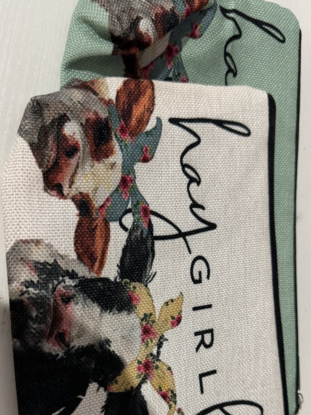 Lot of 2 Cow Print Makeup Bags, White Green Bag